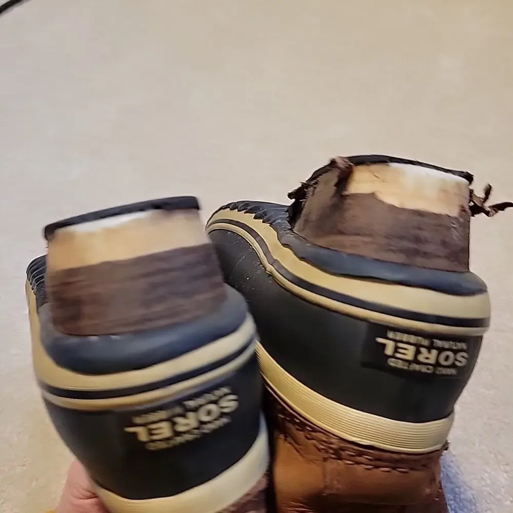 Sorel Caribou Winter Duck Boots Men's 9 Black & Brown Waterproof *REHAB* Heel